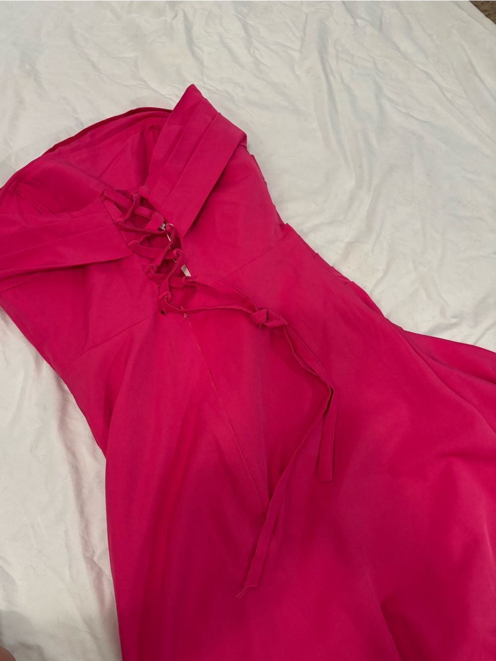 Strapless Fuchsia Ruffle-Detail Evening Gown - Picture 5 of 6